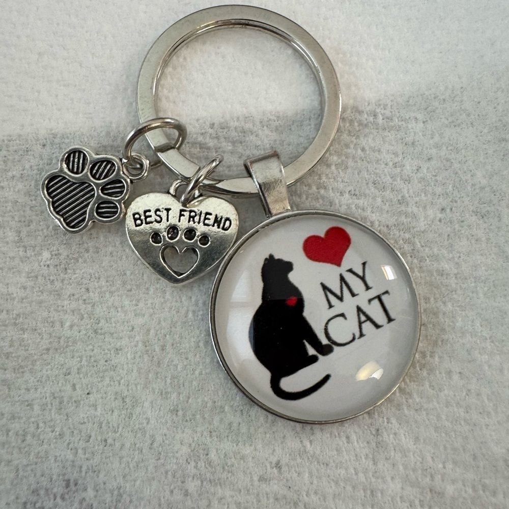 Cat Lover Keychain with Heart and Paw Charms